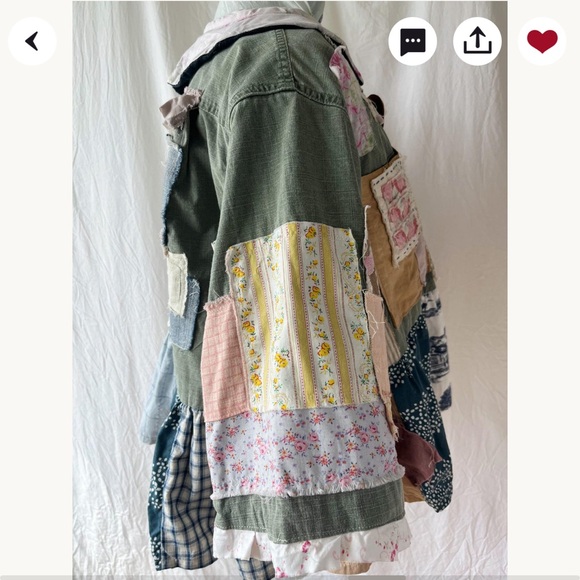 Handmade Artisan Vintage Materials Jacket Silk Bow Closure Peter Pan Collar XL - Picture 13 of 16